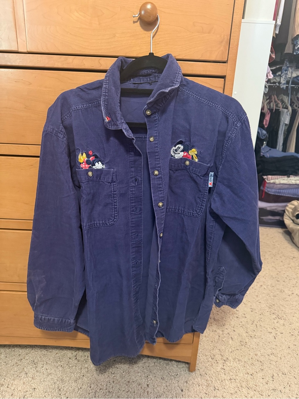 Disney Purple Corduroy Button-Down Shirt with Mickey & Friends Embroidery